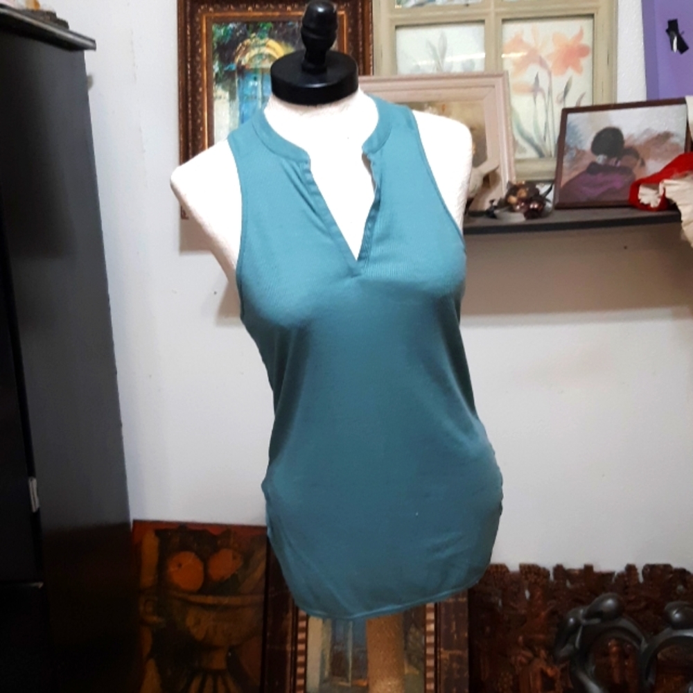 Womens tee Sz Small Deep Cut Sage Teal T shirt Tank Tagless Top Athletic PRANA